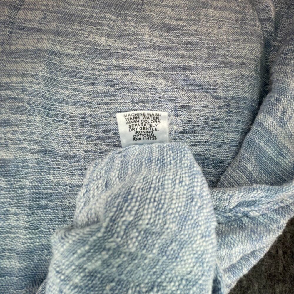 FLAX Size Medium Blue White Space Dye Linen Top 3/4 Sleeve Lagenlook Coastal - Picture 10 of 11